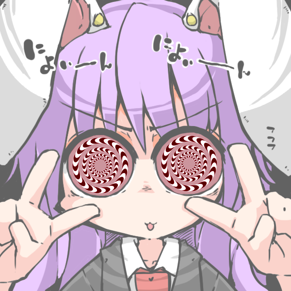 1girl, animal_ears, commentary_request, double_v, eyes, kureha_mitsushige, optical_illusion, purple_hair