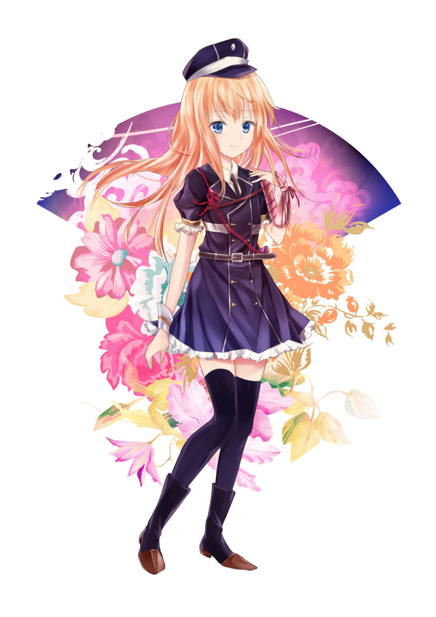 1boy, absurdres, black_legwear, blonde_hair, blue_eyes, boots, crossdressinging, dress
