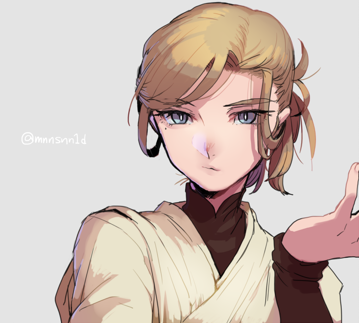 1girl, blue_eyes, brown_hair, genderswap, genderswap_(mtf), katsuoboshi, obi-wan_kenobi, robe