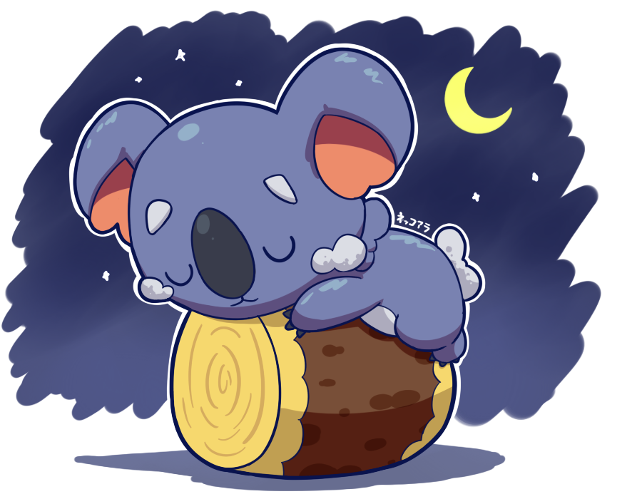 :3, aquabluu, claws, closed_eyes, closed_mouth, crescent_moon, full_body, koala