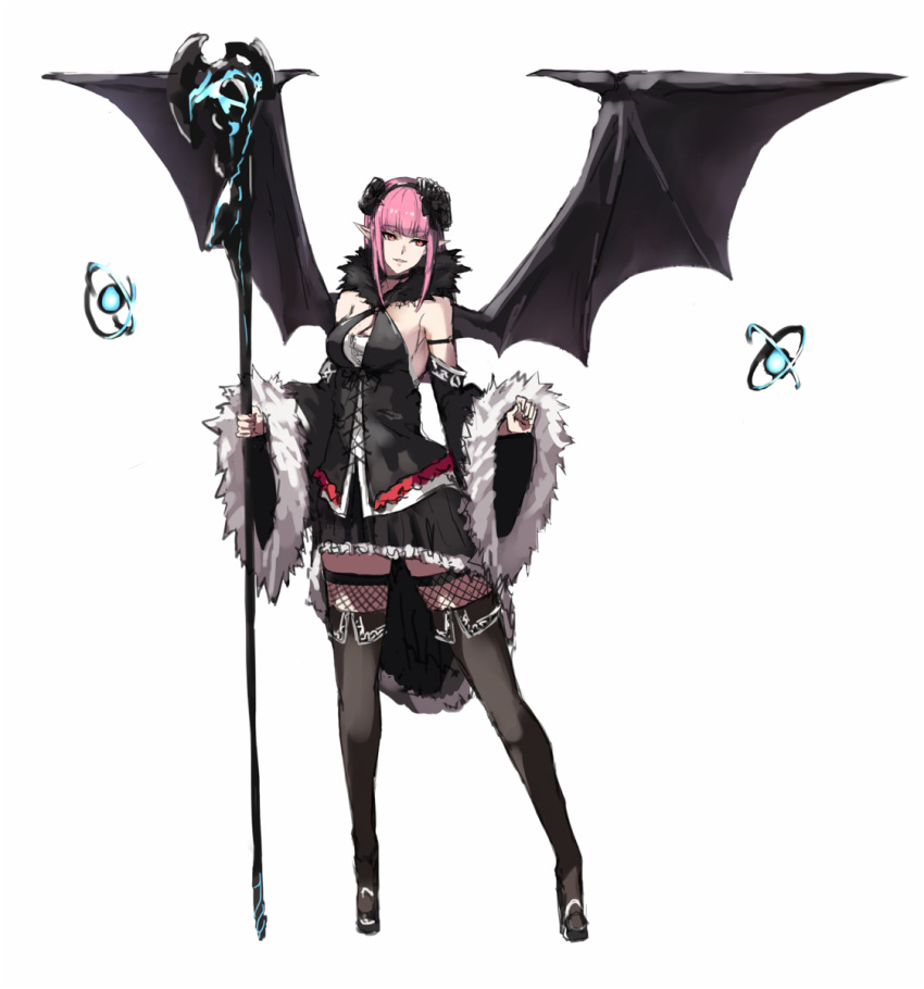 1girl, bangs, bare_shoulders, boots, demon_girl, demon_wings, hair_ornament, high_heels