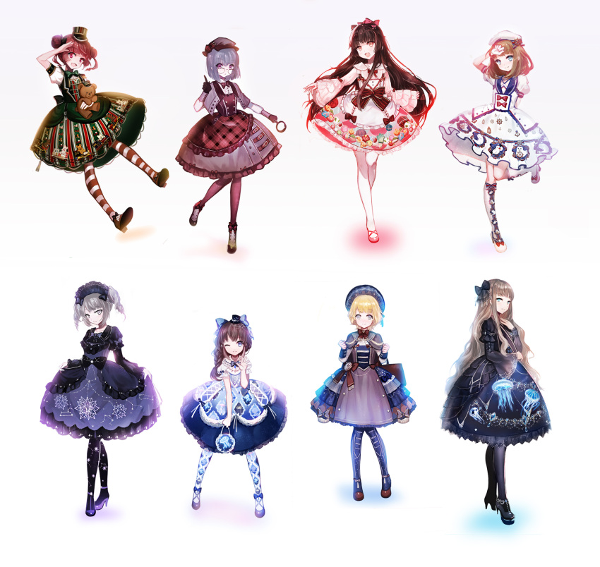 6+girls, :3, :d, ;3, animal_print, ankle_boots, ankle_lace-up, arm_behind_back