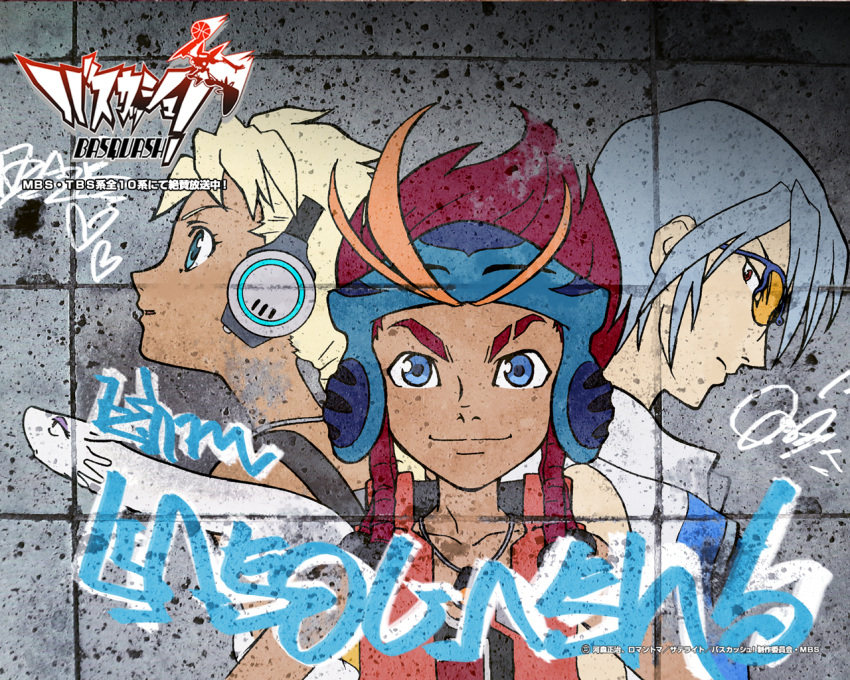 1280x1024, blonde_hair, blue_eyes, crawley, dan_jd, dark_skin, graffiti, headphones