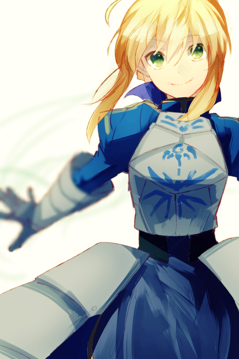 1girl, ahoge, armor, armored_dress, blonde_hair, commentary_request, dress, fate/stay_night