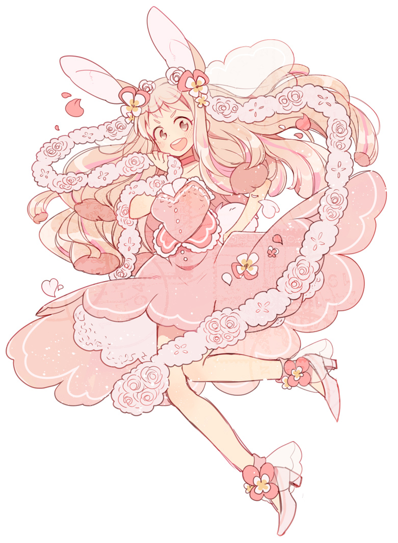 1girl, animal_ears, blonde_hair, blush, choker, collarbone, dress, flower