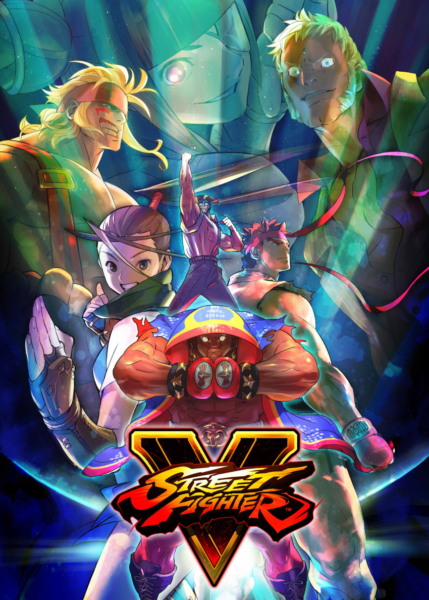 2girls, 5boys, absurdres, alex_(street_fighter), antenna_hair, bengus, blonde_hair, blue_eyes
