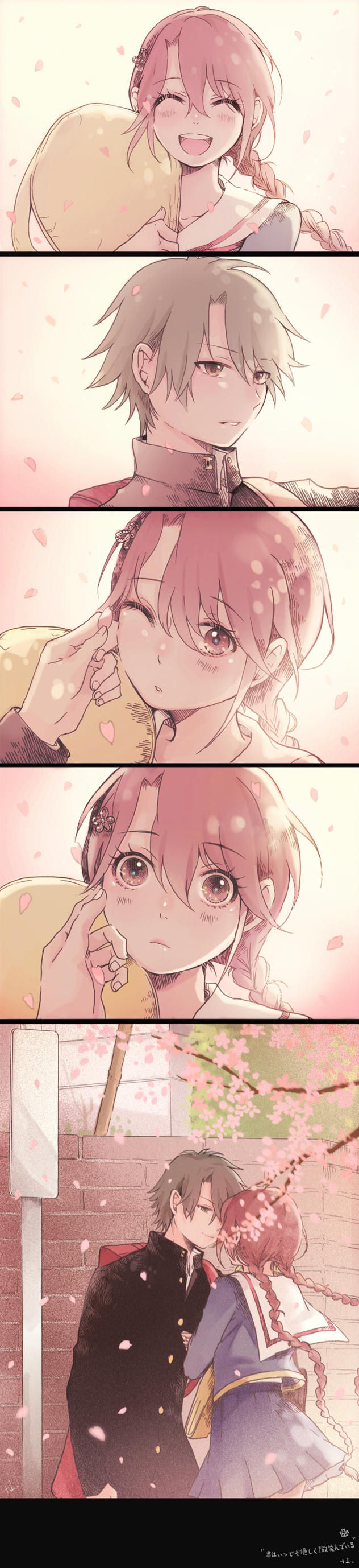 +1_(yakusoku0722), 1boy, 1girl, ;o, absurdres, backpack, bag, bangs