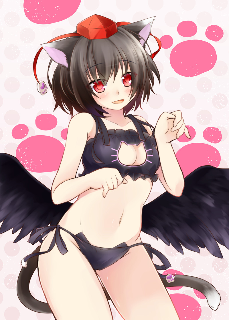 1girl, animal_ears, bandeau, bare_arms, bare_shoulders, bird_wings, black_bra, black_hair