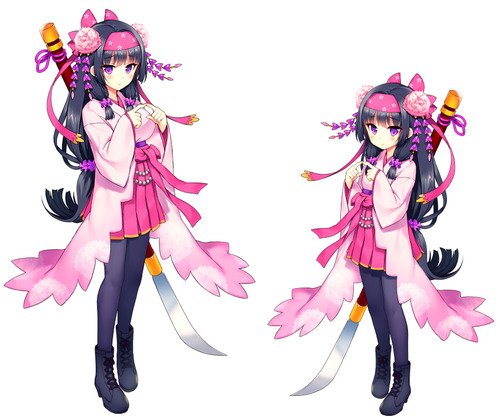 1girl, black_hair, black_legwear, black_shoes, bow, dual_persona, flower, flower_knight_girl
