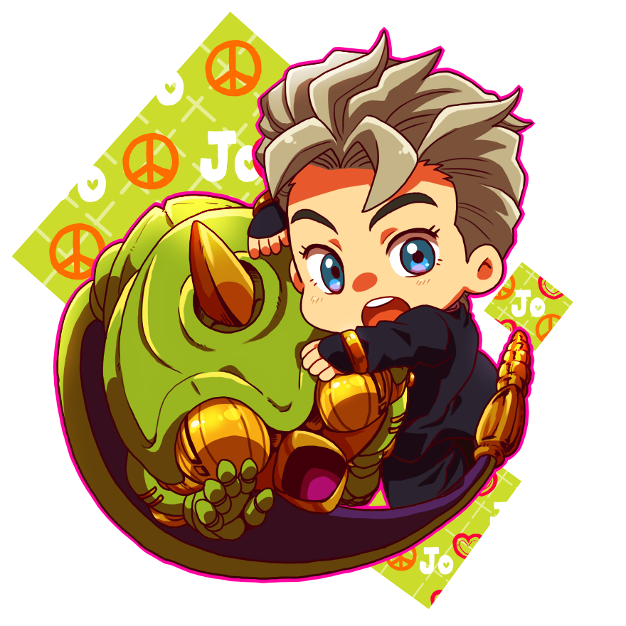 1boy, blue_eyes, chibi, echoes_(stand), gakuran, grey_hair, hirose_kouichi, jojo_no_kimyou_na_bouken