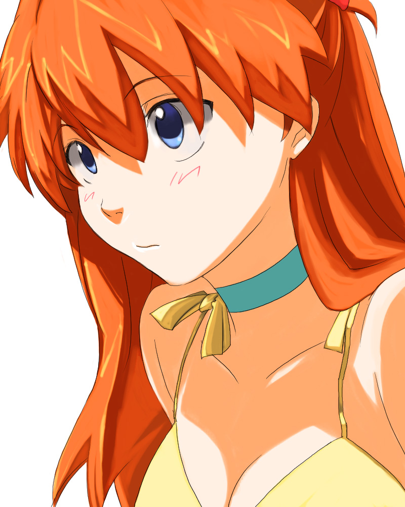 blue_eyes, choker, kuro_(1968), kuro_(artist), long_hair, neon_genesis_evangelion, orange_hair, solo