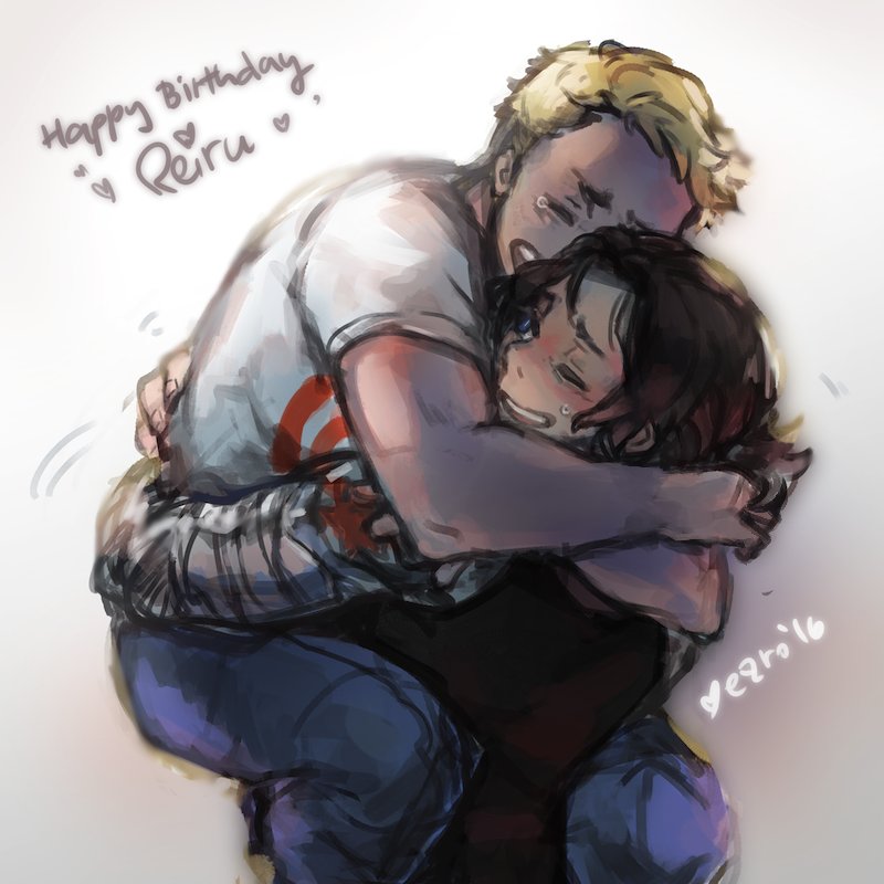 2016, 2boys, blonde_hair, blue_eyes, blush, brown_hair, ezroseven, happy_birthday