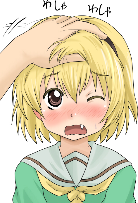 blush, brown_eyes, fang, hairband, higurashi_no_naku_koro_ni, houjou_satoko, nu_ru_ha_chi, nullhachi