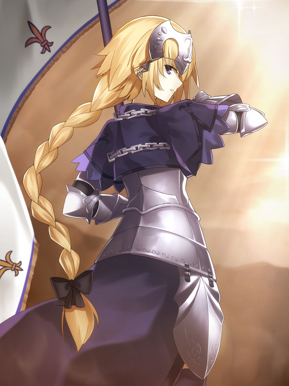 1girl, armor, armored_dress, blonde_hair, braid, capelet, chain, fate/apocrypha