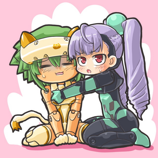 blue_hair, busou_shinki, chibi, dd_(artist), doll_joints, green_hair, maochao, mecha_musume