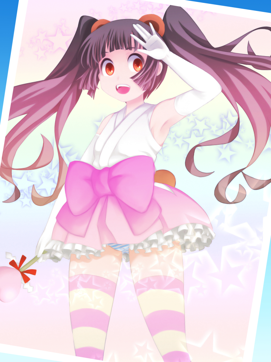 1girl, amayadori_machi, animal_ears, bear_ears, black_hair, brown_eyes, ebi_tendon, elbow_gloves