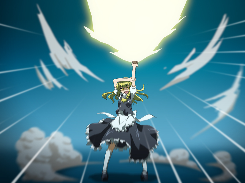 bad_id, blonde_hair, kirisame_marisa, master_spark, mini-hakkero, mizuki_riko, open_mouth, riko_(pixiv)