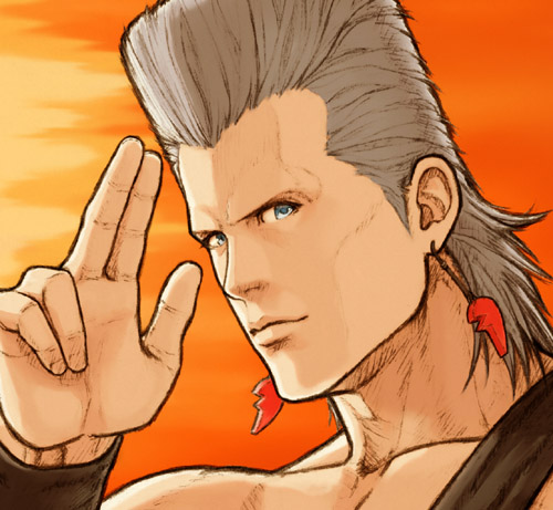 1boy, blue_eyes, collarbone, earrings, face, fuji_(d38635s10), grey_hair, jean_pierre_polnareff, jewelry, jojo_no_kimyou_na_bouken, lowres, male_focus, no_eyebrows, orange_background, solo