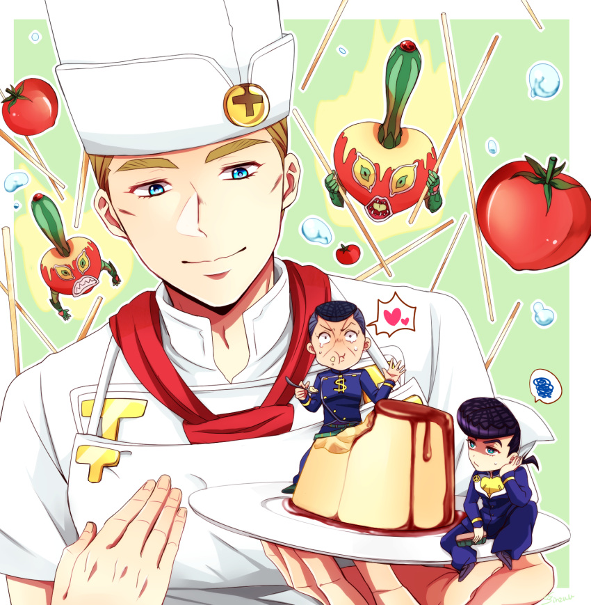 black_hair, blue_eyes, brush, chef, chef_hat, chibi, dollar_sign, facial_mark