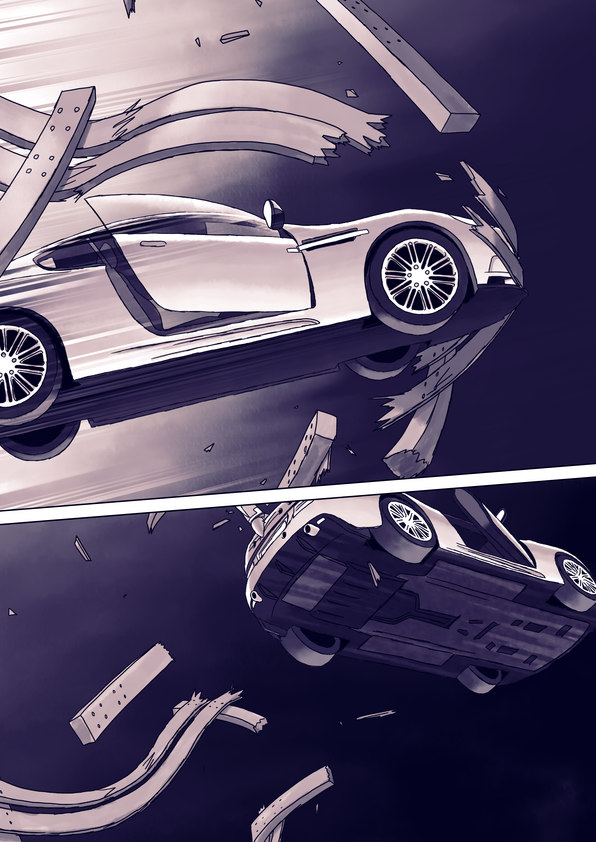 car, comic, crash, ground_vehicle, monochrome, motor_vehicle, nekobungi_sumire, original