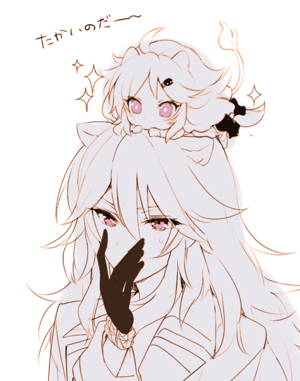 1boy, 1girl, aion_(show_by_rock!!), aireen_(show_by_rock!!), animal_ears, black_gloves, chibi, covering_face