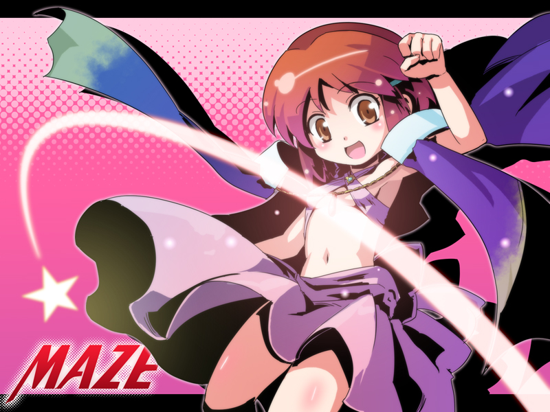 blush, brown_eyes, brown_hair, cape, edobox, flat_chest, jewelry, maze_bakunetsu_jikuu