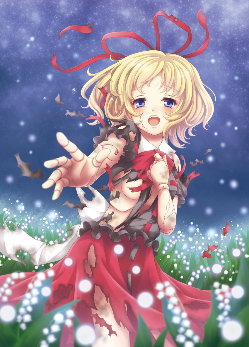 1girl, absurdres, alcohol, blonde_hair, blue_eyes, blush, doll_joints, flower