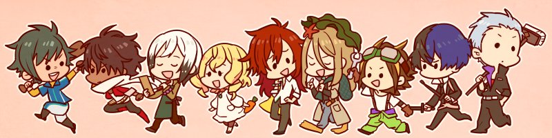 6+boys, andou_mario, baseball_uniform, black_hair, blonde_hair, blue_hair, broom, brown_hair