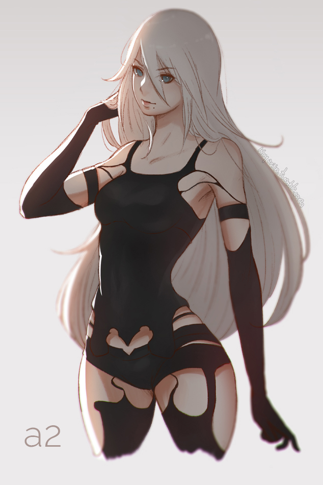 1girl, android, arm_at_side, arm_up, armlet, armpits, artist_name, bare_shoulders