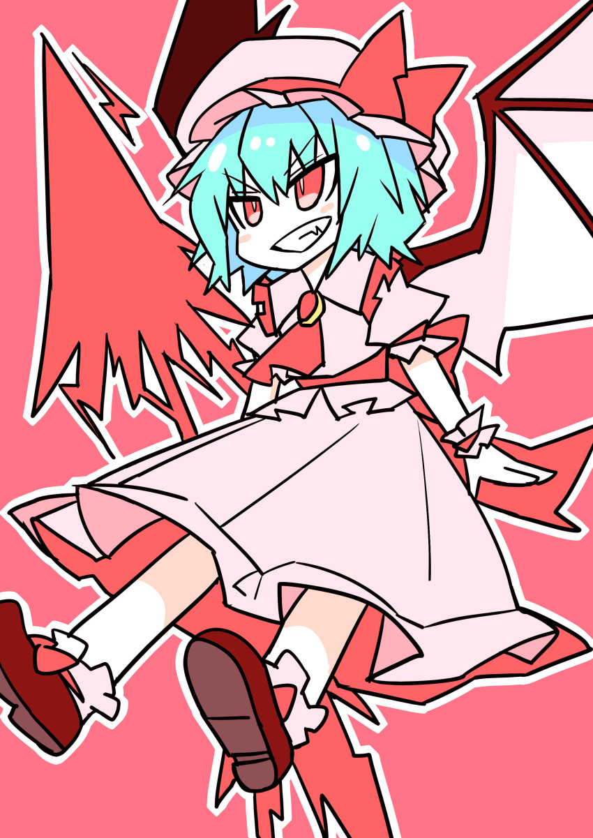 1girl, absurdres, bangs, bat_wings, blue_hair, bow, chibi, dress