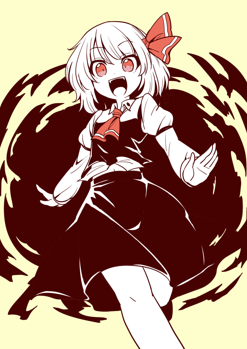 1girl, absurdres, ascot, bangs, darkness, from_below, hair_ribbon, highres
