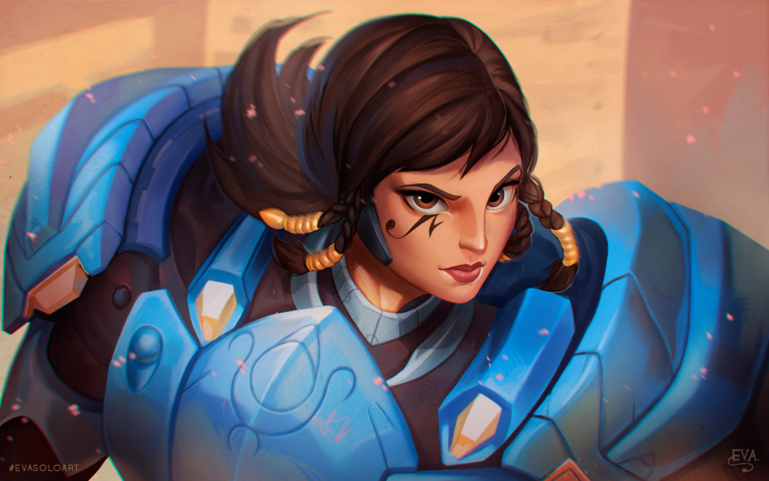 1girl, black_hair, braid, brown_eyes, dark_skin, eva_solo, eye_of_horus, eyebrows