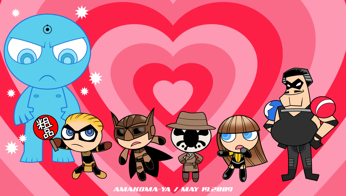 00s, 1girl, 2009, 5boys, amakoma_touka, cartoon_network, censored, chibi