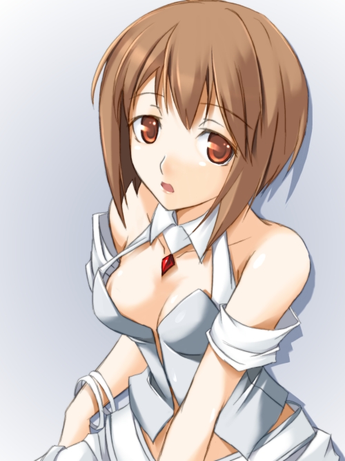 breasts, brown_eyes, brown_hair, cleavage, cool_&amp;_sexy_(idolmaster), hagiwara_yukiho, halter, halterneck