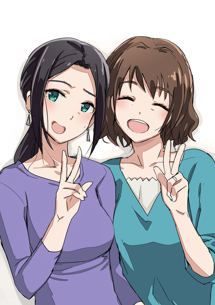 2girls, :d, ^_^, brown_hair, closed_eyes, green_eyes, idolmaster, idolmaster_cinderella_girls