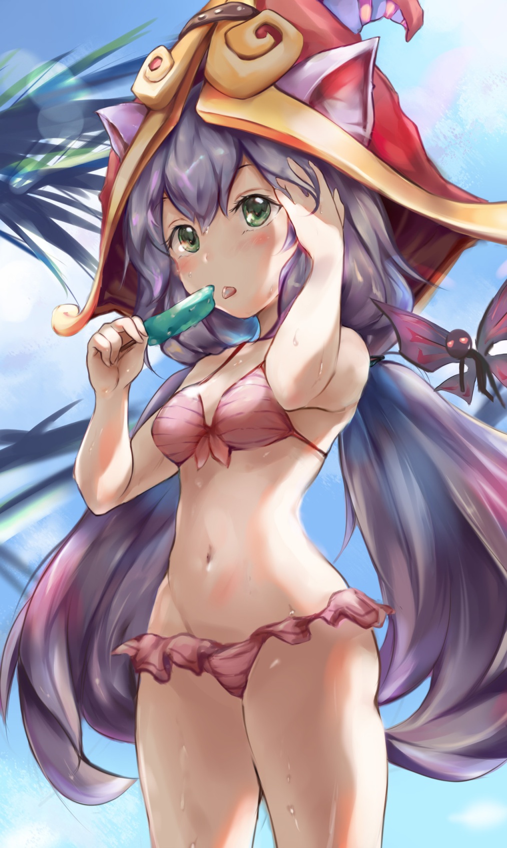 1girl, animal_ears, bikini, blush, erementa, fairy, fairy_wings, green_eyes
