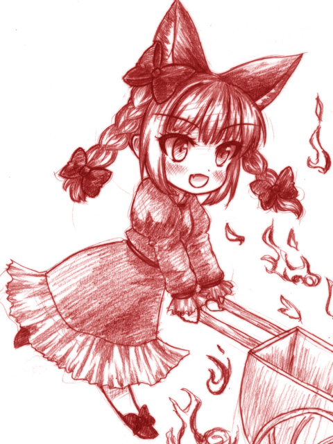 1girl, animal_ears, blush, bow, braid, cart, cat_ears, cat_tail