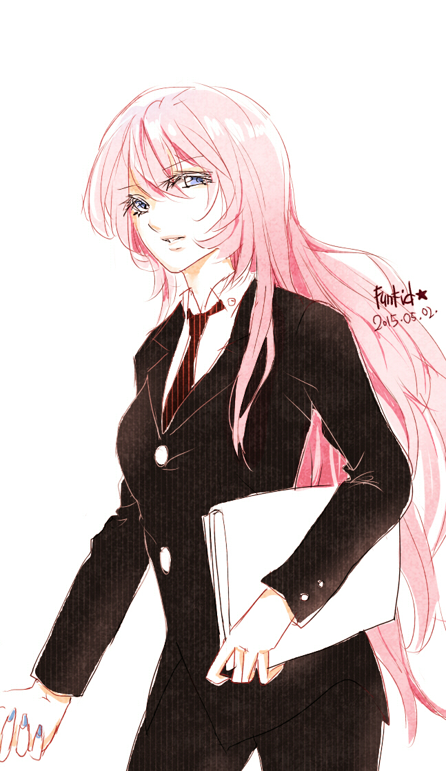 1girl, artist_name, blue_eyes, dated, formal, funkid, long_hair, looking_at_viewer