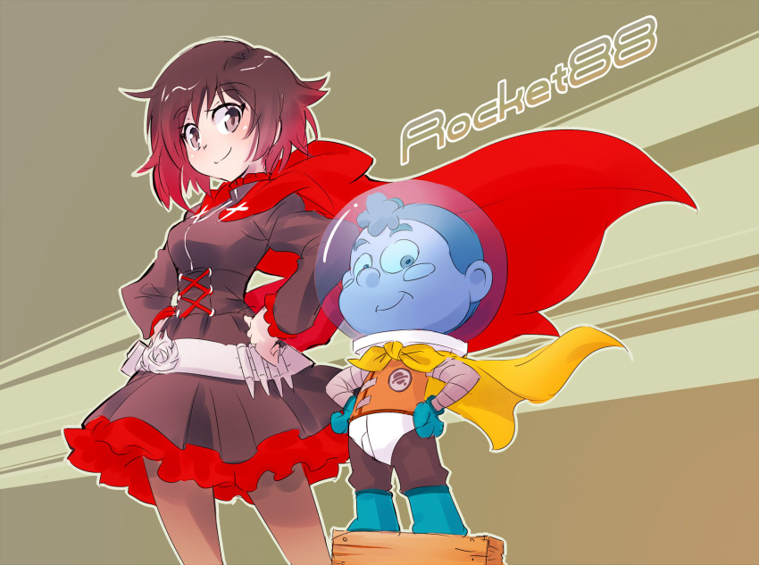 1boy, 1girl, brown_hair, bullet, camp_camp, company_connection, gradient_hair, grey_eyes