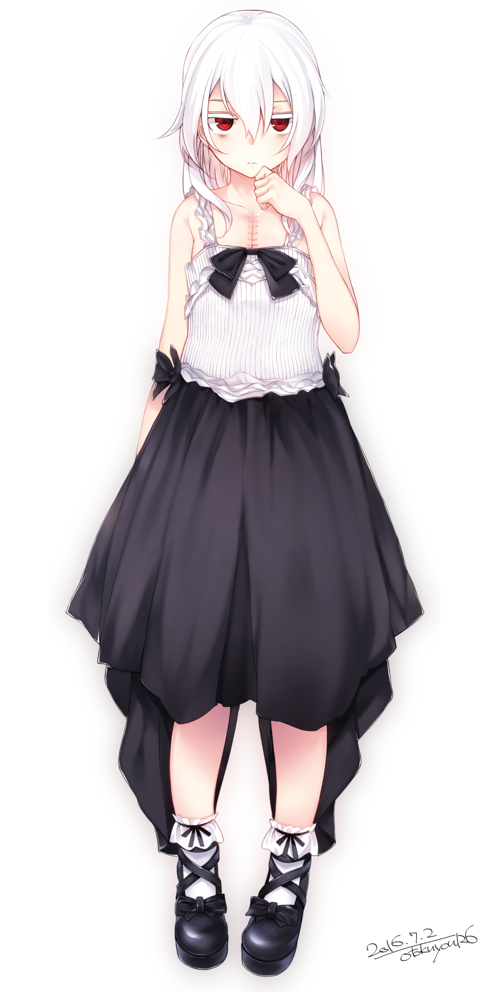 1girl, bags_under_eyes, collarbone, dated, full_body, haegiwa, highres, long_hair