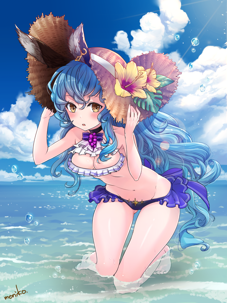 1girl, :o, animal_ears, bangs, bare_legs, bare_shoulders, barefoot, bent_over