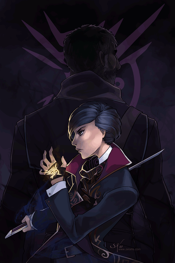 1boy, 1girl, black_eyes, black_hair, coat, corvo_attano, dishonored, dishonored_2