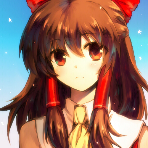 1girl, ascot, bare_shoulders, blush, bow, brown_eyes, brown_hair, commentary_request