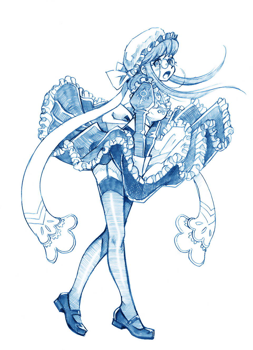 1girl, aoki_hagane_no_arpeggio, apron, bbb_(friskuser), bow, commentary_request, dress, frilled_dress