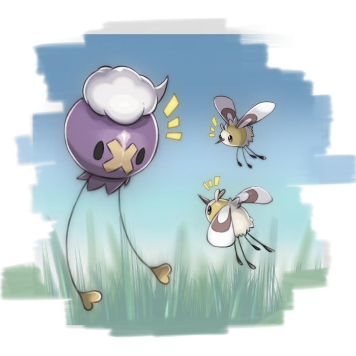 /\/\/\, cutiefly, drifloon, grass, harisen1012, no_humans, pokemon, pokemon_(creature)