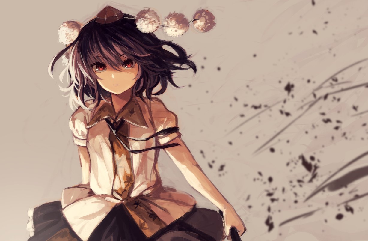 1girl, berabou, black_hair, black_ribbon, black_skirt, collared_shirt, commentary_request, hat