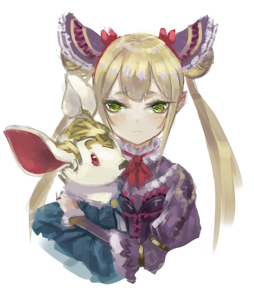 1girl, animal, bangs, blonde_hair, blush, character_request, copyright_request, green_eyes