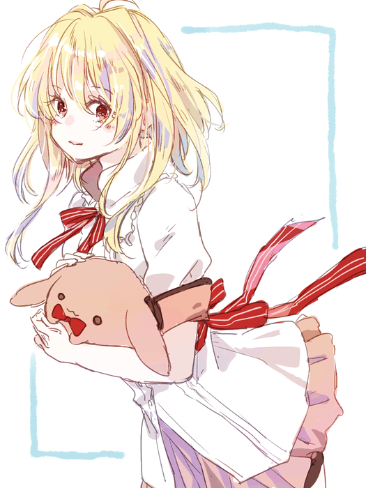 1girl, blonde_hair, blush, bow, bowtie, cowboy_shot, idolish_7, kinako_(idolish_7)