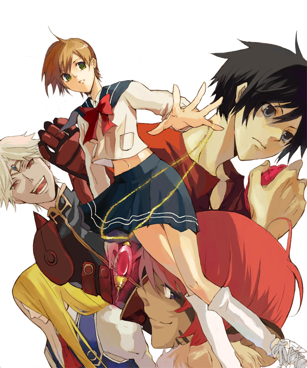 bad_id, dilandau_albatou, escaflowne, jewelry, kanzaki_hitomi, merle, midriff, navel, pendant, school_uniform, tenkuu_no_escaflowne, tomatok, van_fanel