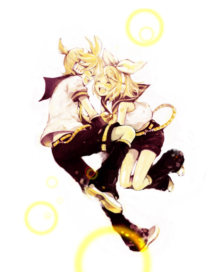 detached_sleeves, hair_ornament, hair_ribbon, hairclip, happy, headphones, highres, kagamine_len